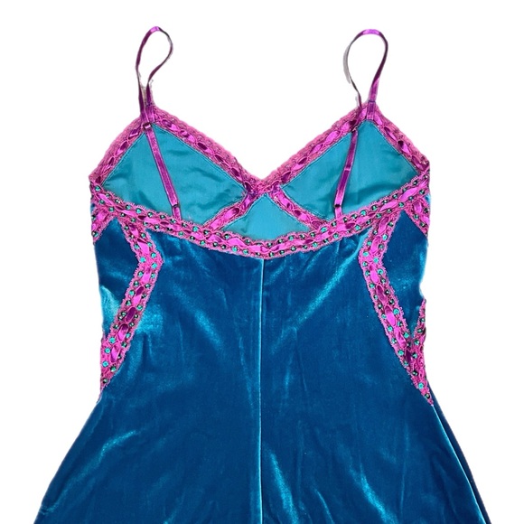 RARE Vintage Betsey Johnson New York Velvet Lace Ribbon Sequin Slip Dress - Picture 6 of 12